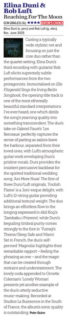 Elina Duni-Rob Luft, Reaching For The Moon Jazzwise, Editor’s Choice